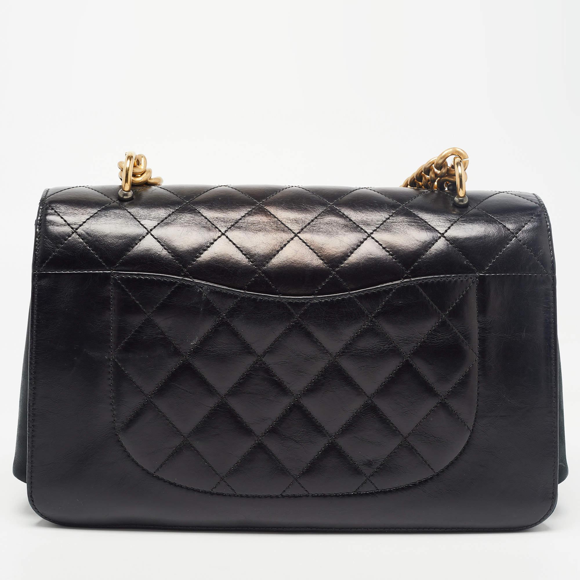 Chanel Black Quilted Leather Straight Line Flap Bag 7