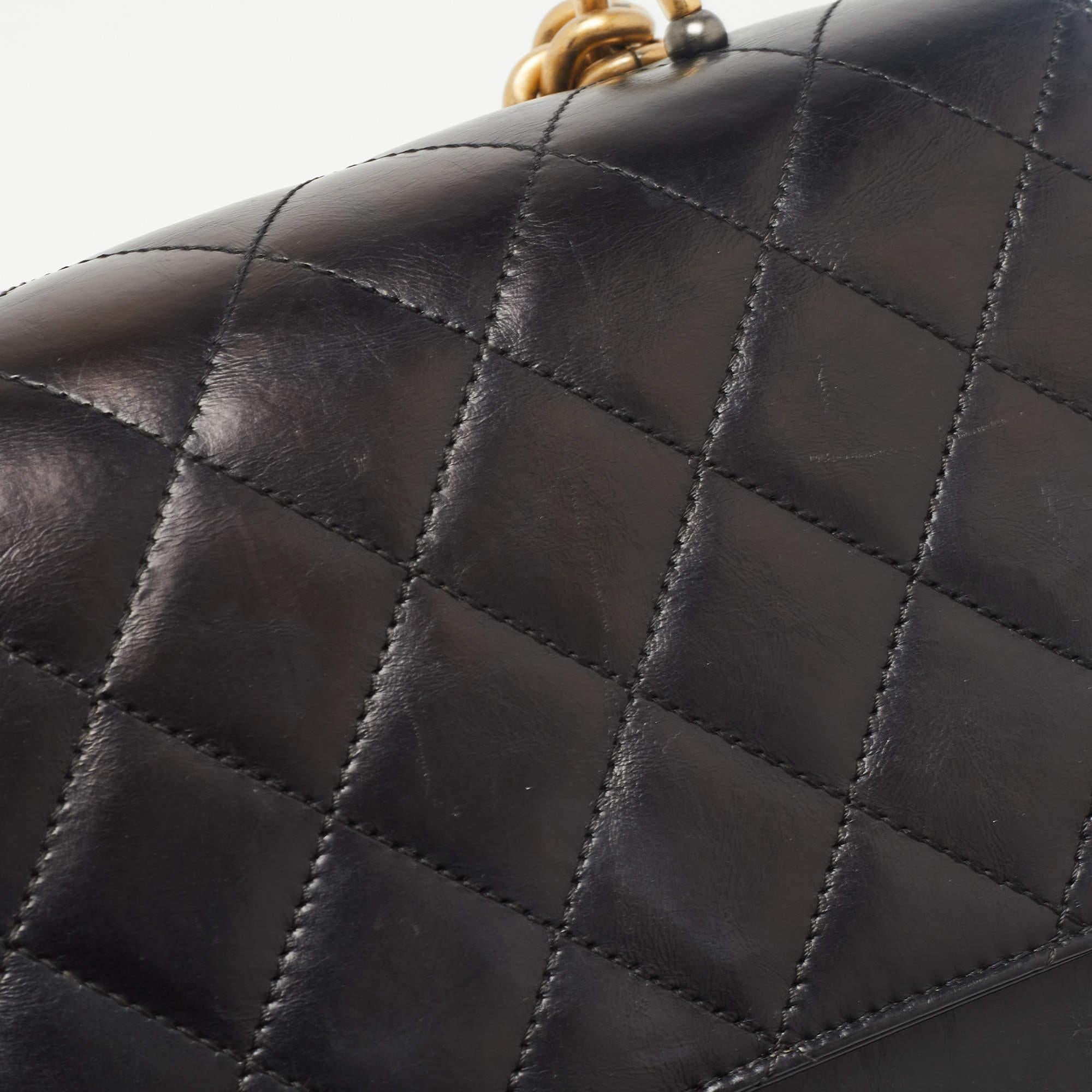 Chanel Black Quilted Leather Straight Line Flap Bag 8