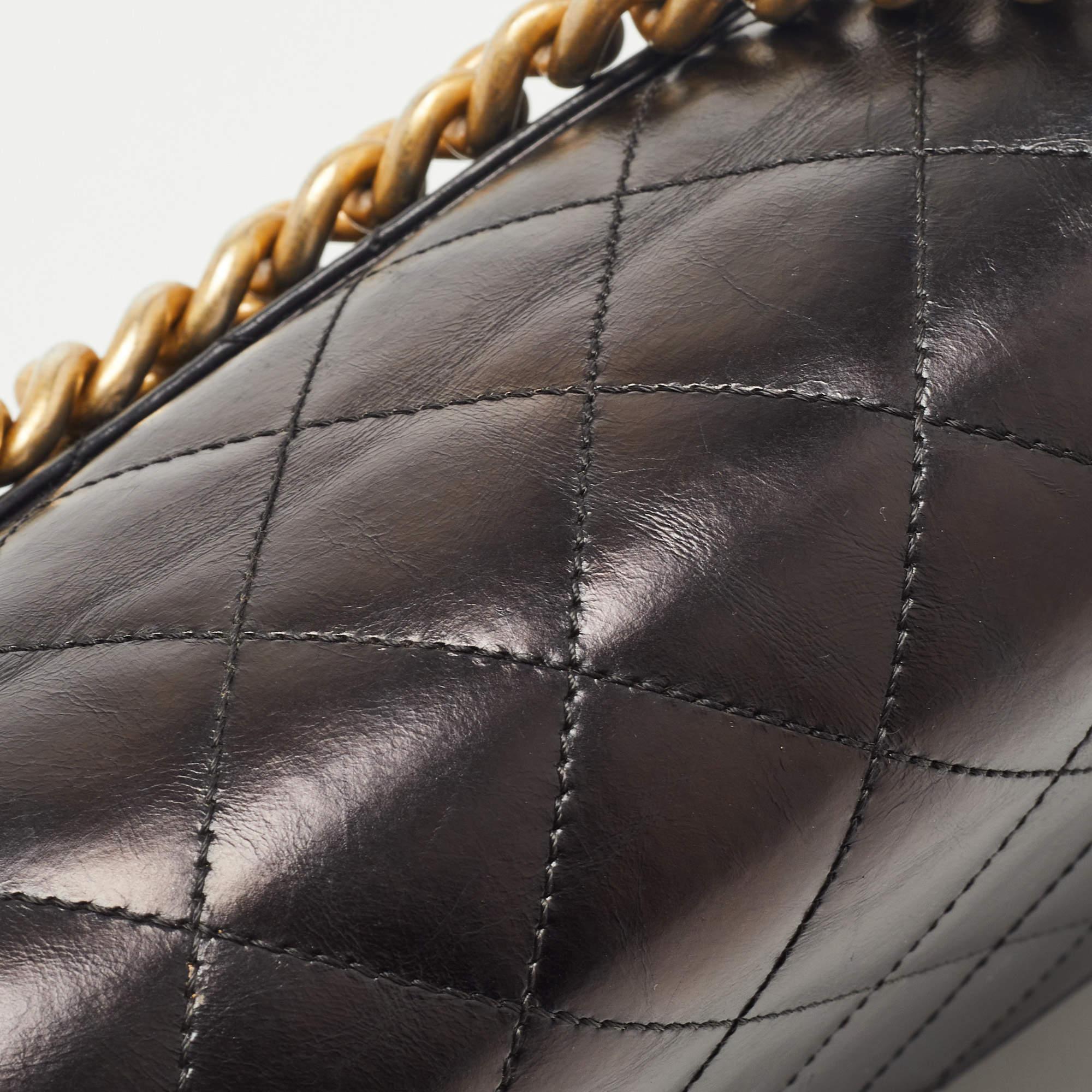 Chanel Black Quilted Leather Straight Line Flap Bag 10