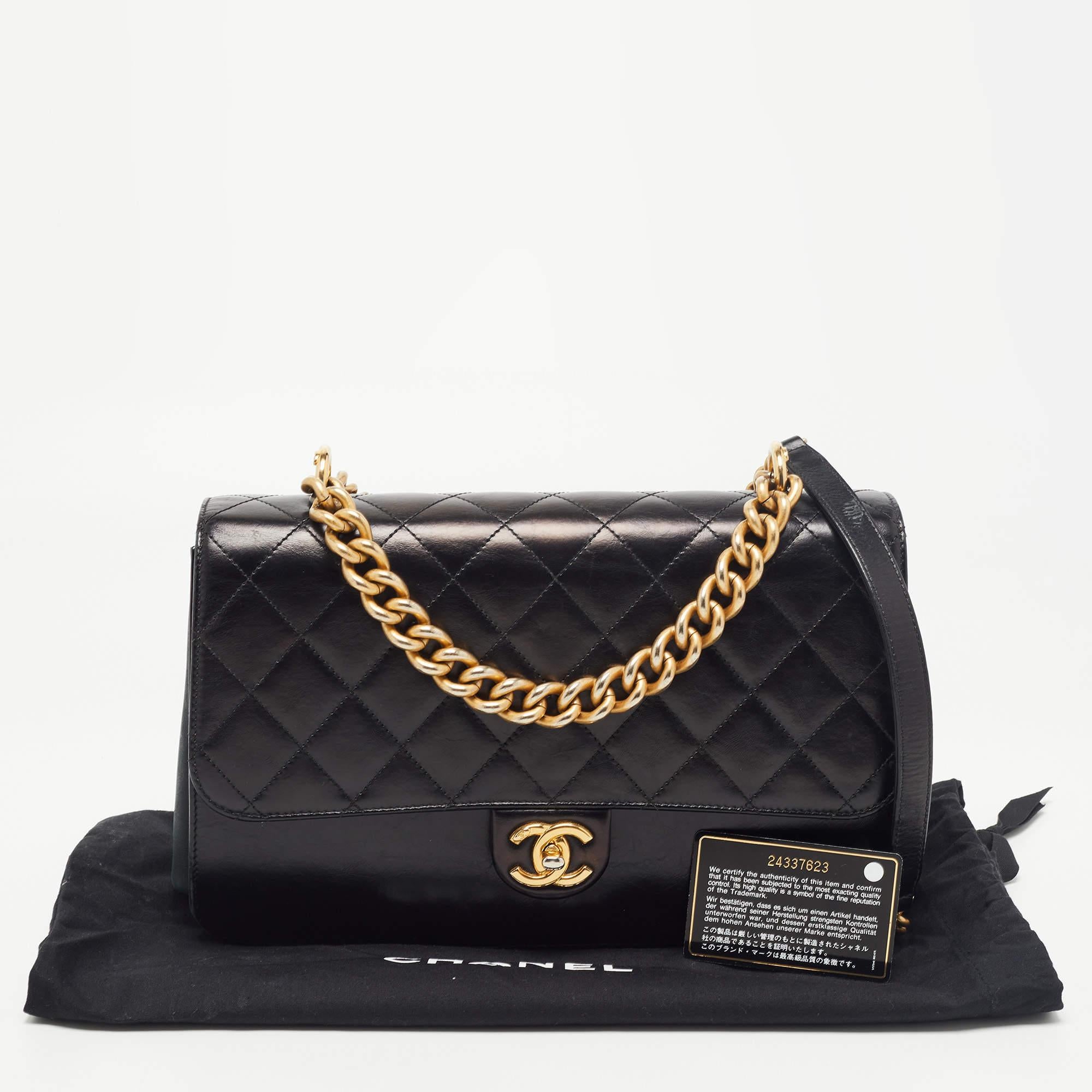 Chanel Black Quilted Leather Straight Line Flap Bag 12