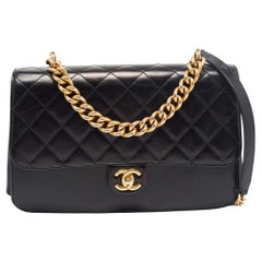 Chanel Black Quilted Leather Straight Line Flap Bag
