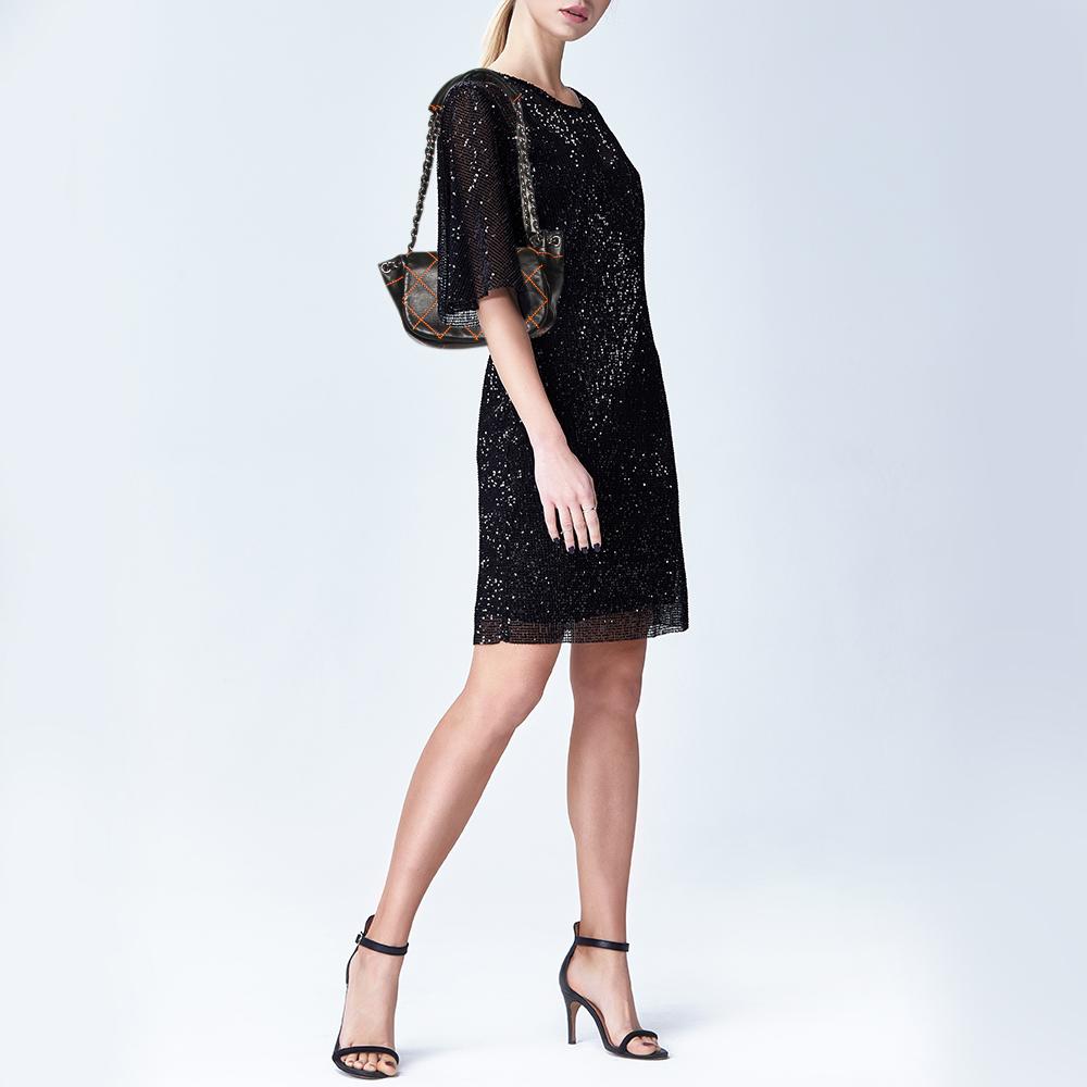 Chanel Black Quilted Leather Surpique Accordion Shoulder Bag In Good Condition In Dubai, Al Qouz 2
