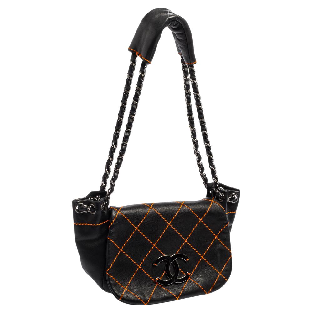 Women's Chanel Black Quilted Leather Surpique Accordion Shoulder Bag