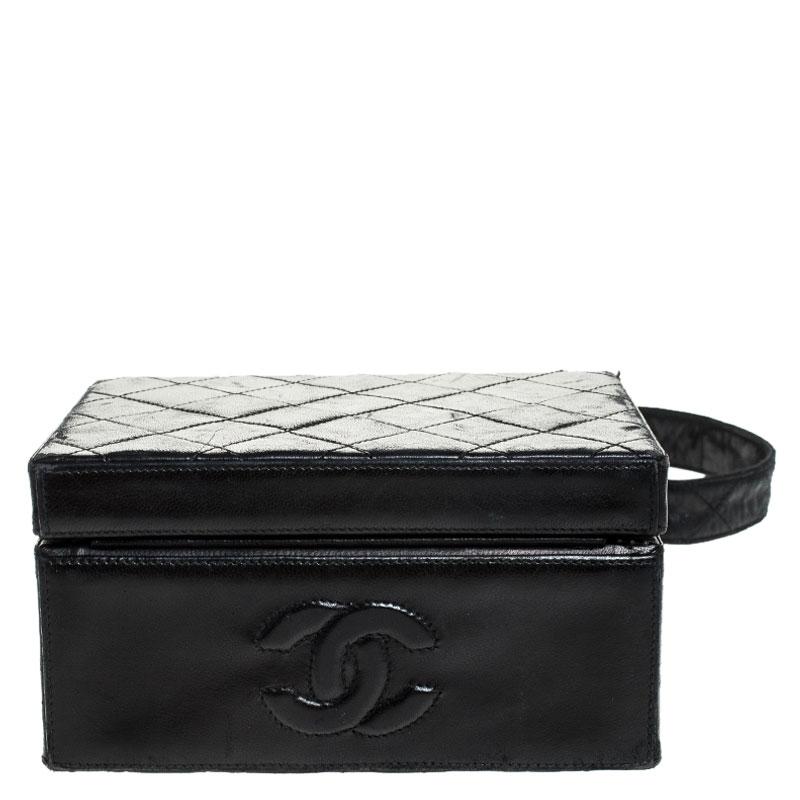 Chanel Black Quilted Leather Vintage Box Bag 1