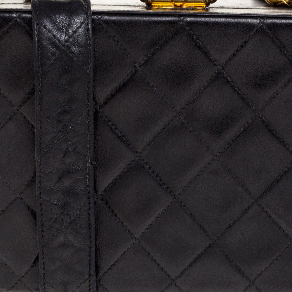 Chanel Black Quilted Leather Vintage Box Bag 3