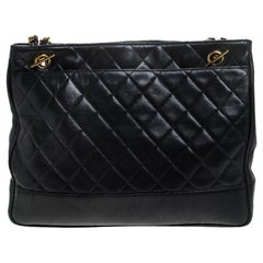 Chanel Black Quilted Leather Vintage Chain Timeless Tote