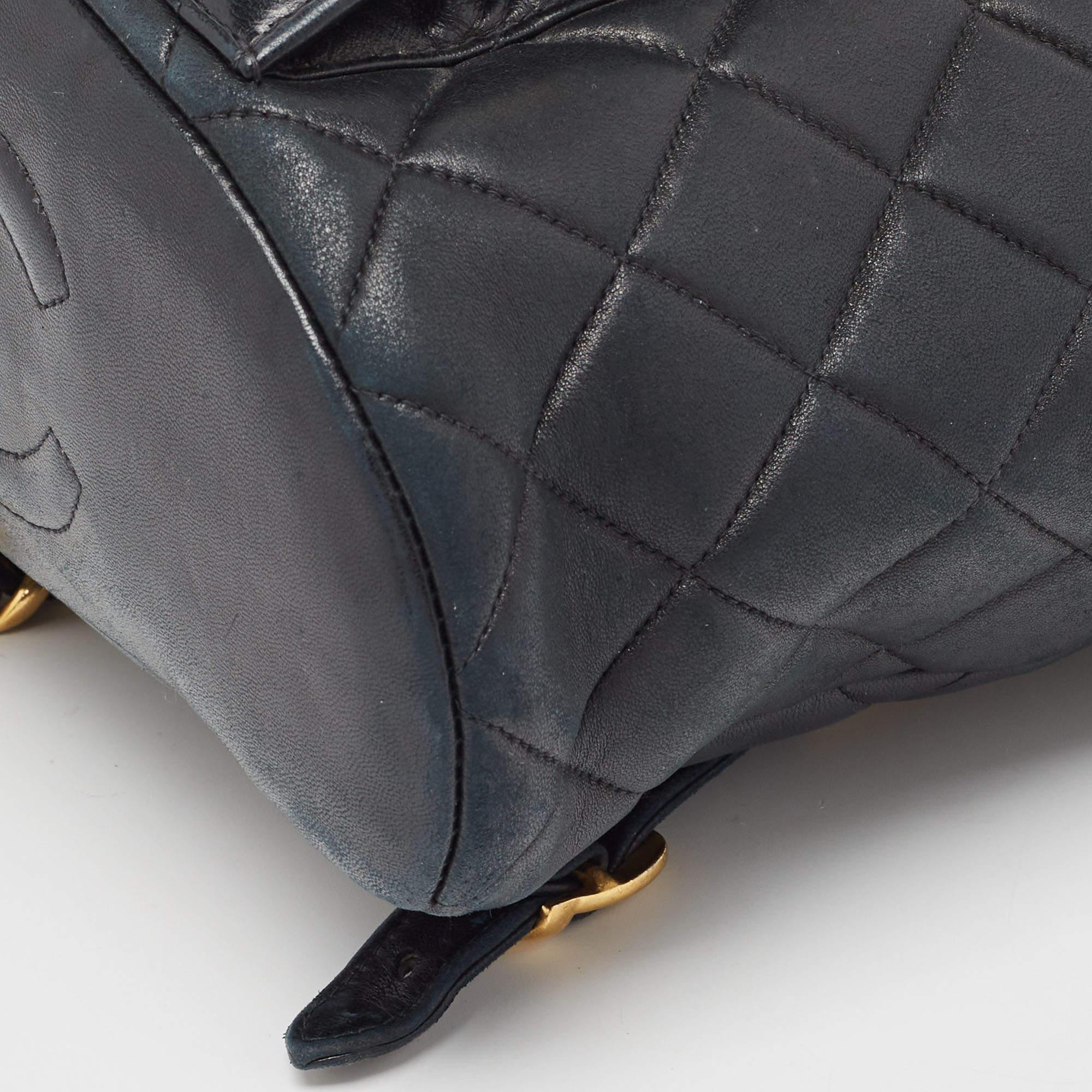 Chanel Black Quilted Leather Vintage Duma Backpack For Sale 9