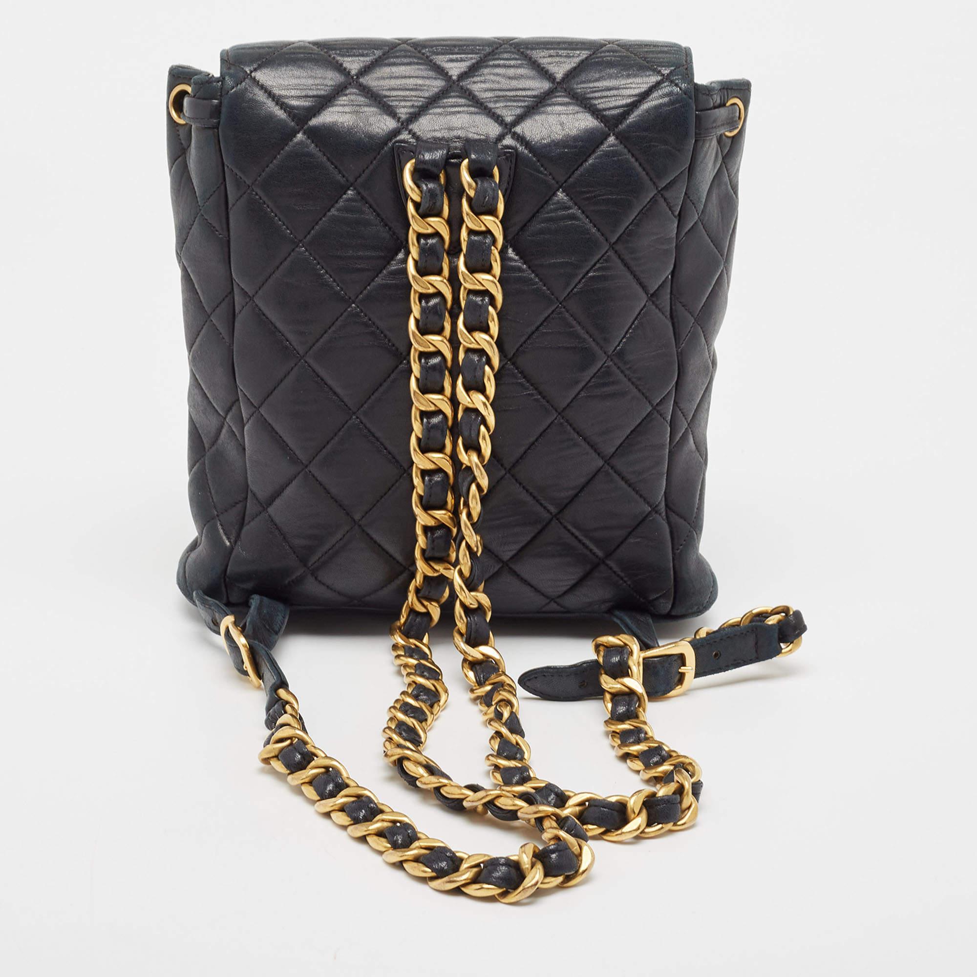 Chanel Black Quilted Leather Vintage Duma Backpack For Sale 1