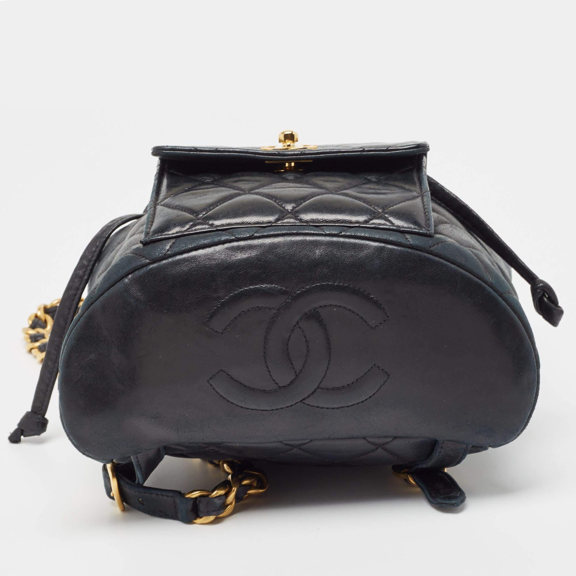 Chanel Black Quilted Leather Vintage Duma Backpack For Sale 2