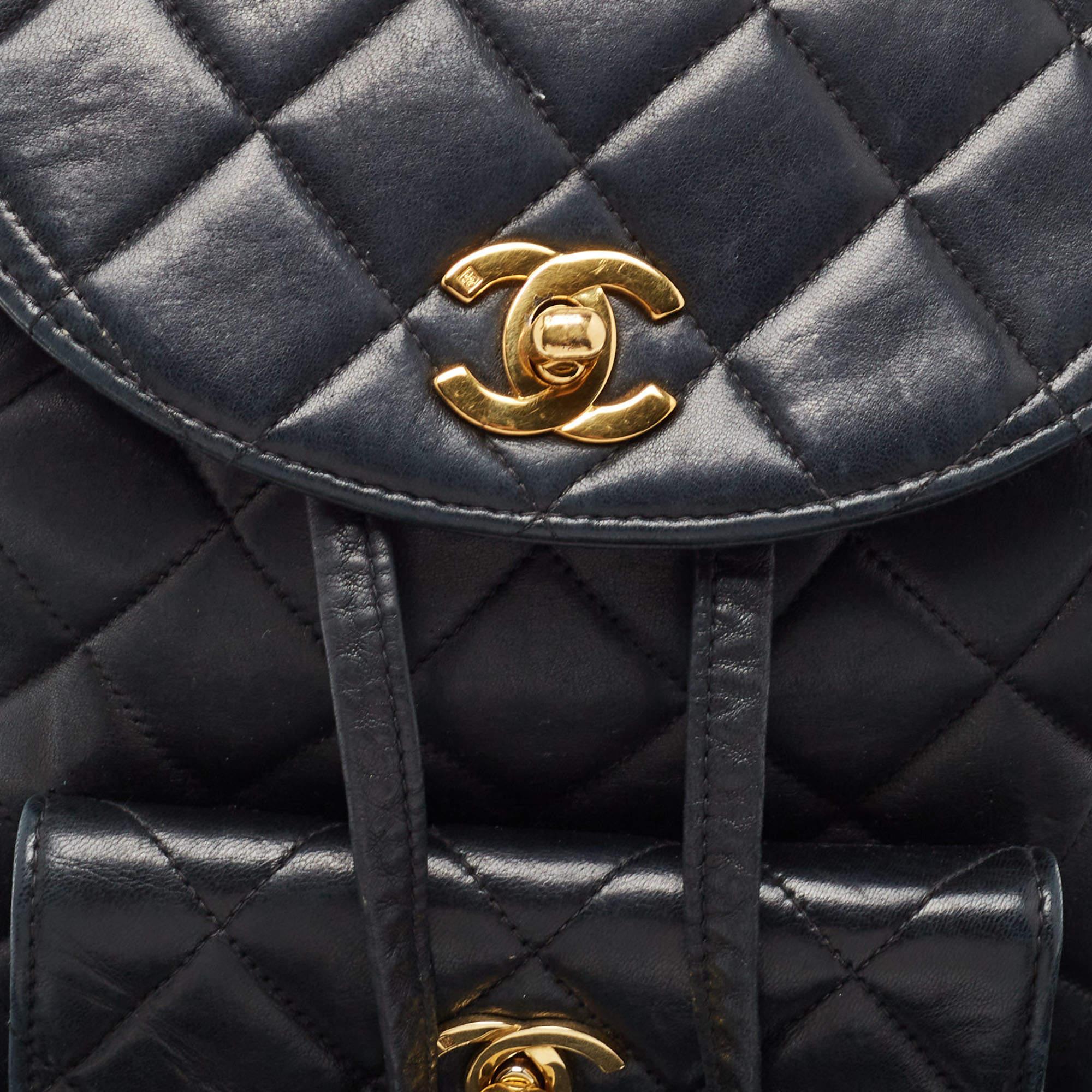 Chanel Black Quilted Leather Vintage Duma Backpack For Sale 2