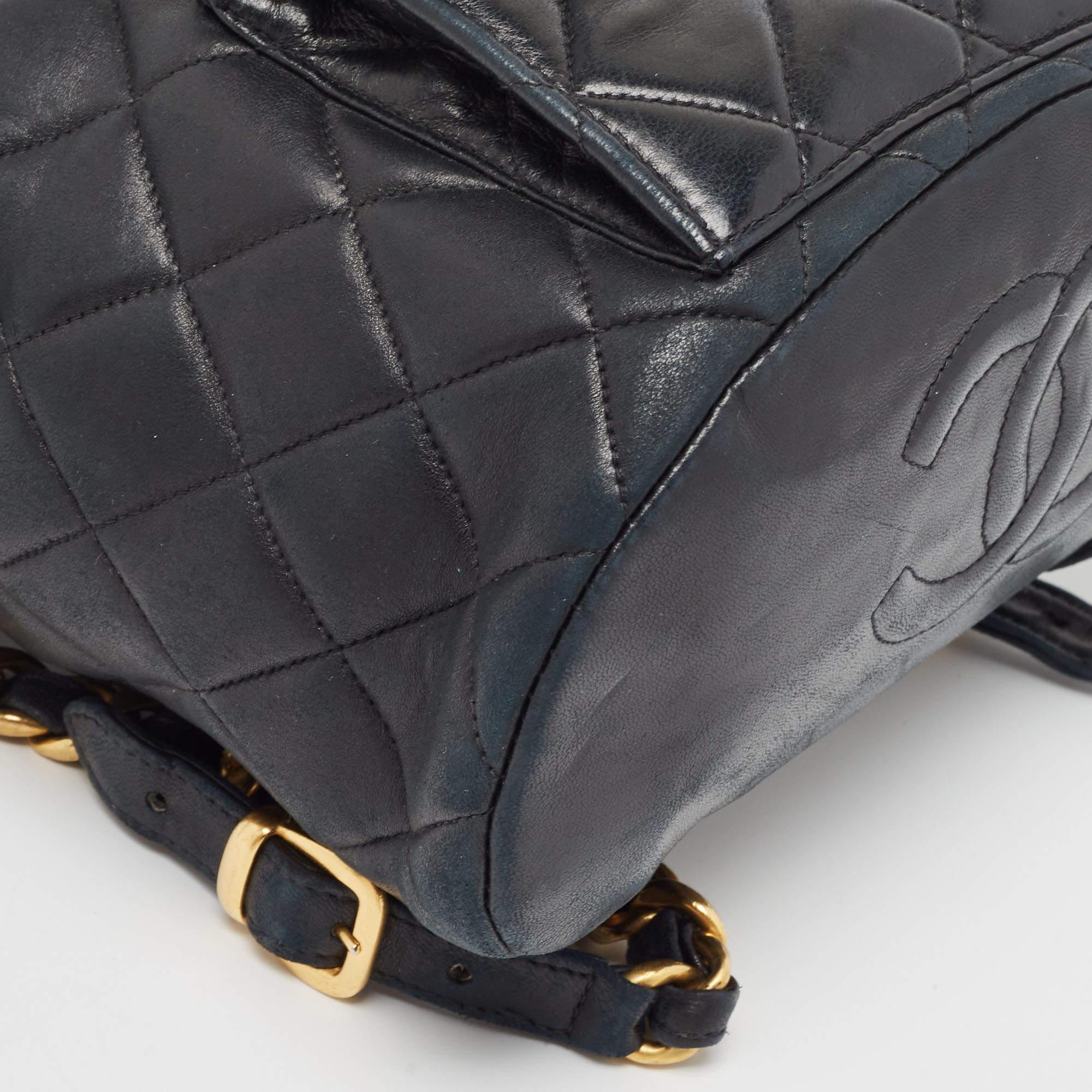 Chanel Black Quilted Leather Vintage Duma Backpack For Sale 2