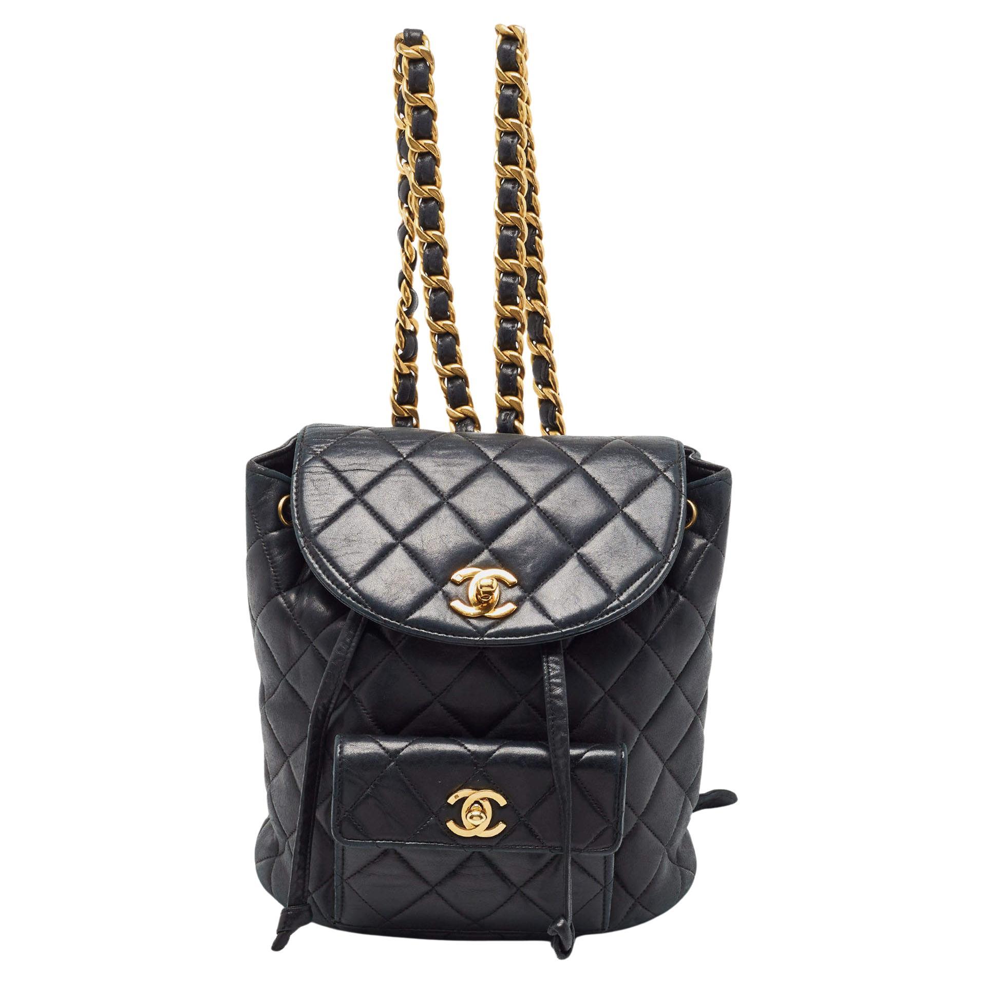 Chanel Black Quilted Leather Vintage Duma Backpack For Sale