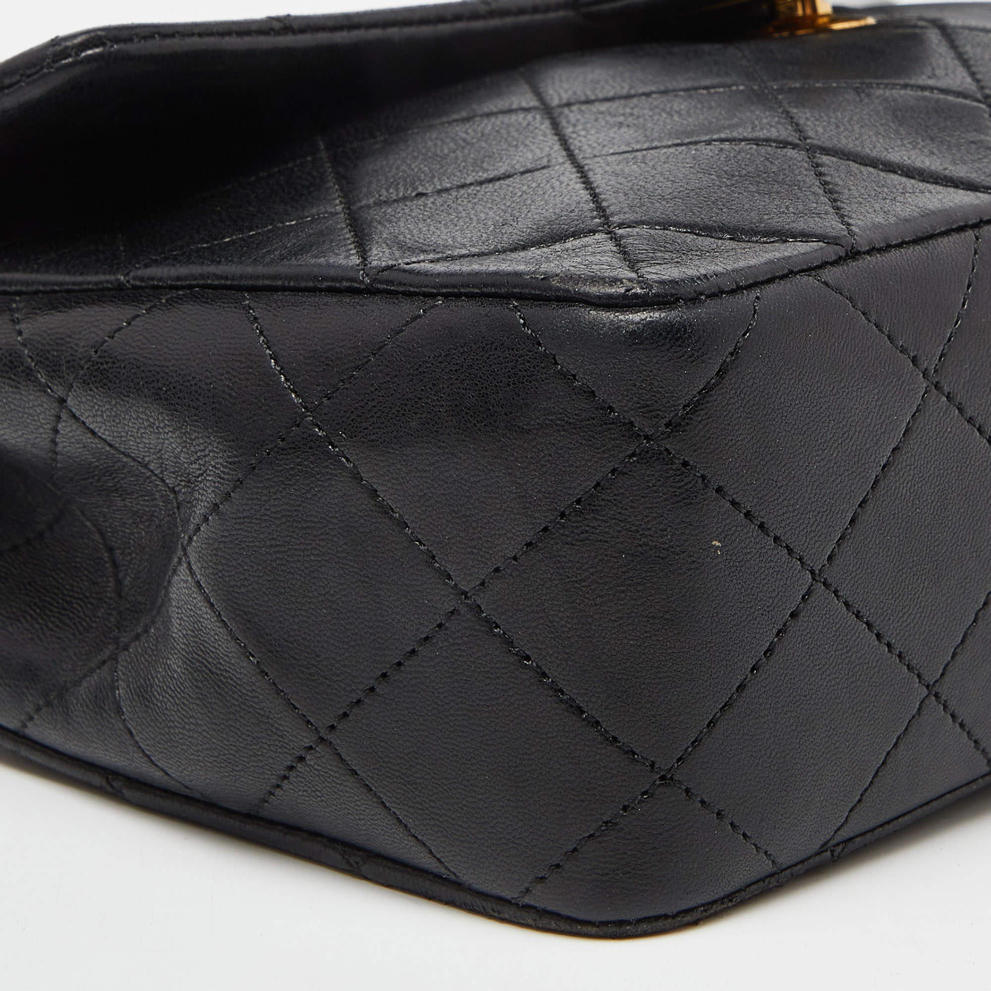 Chanel Black Quilted Leather Vintage Flap Shoulder Bag 6
