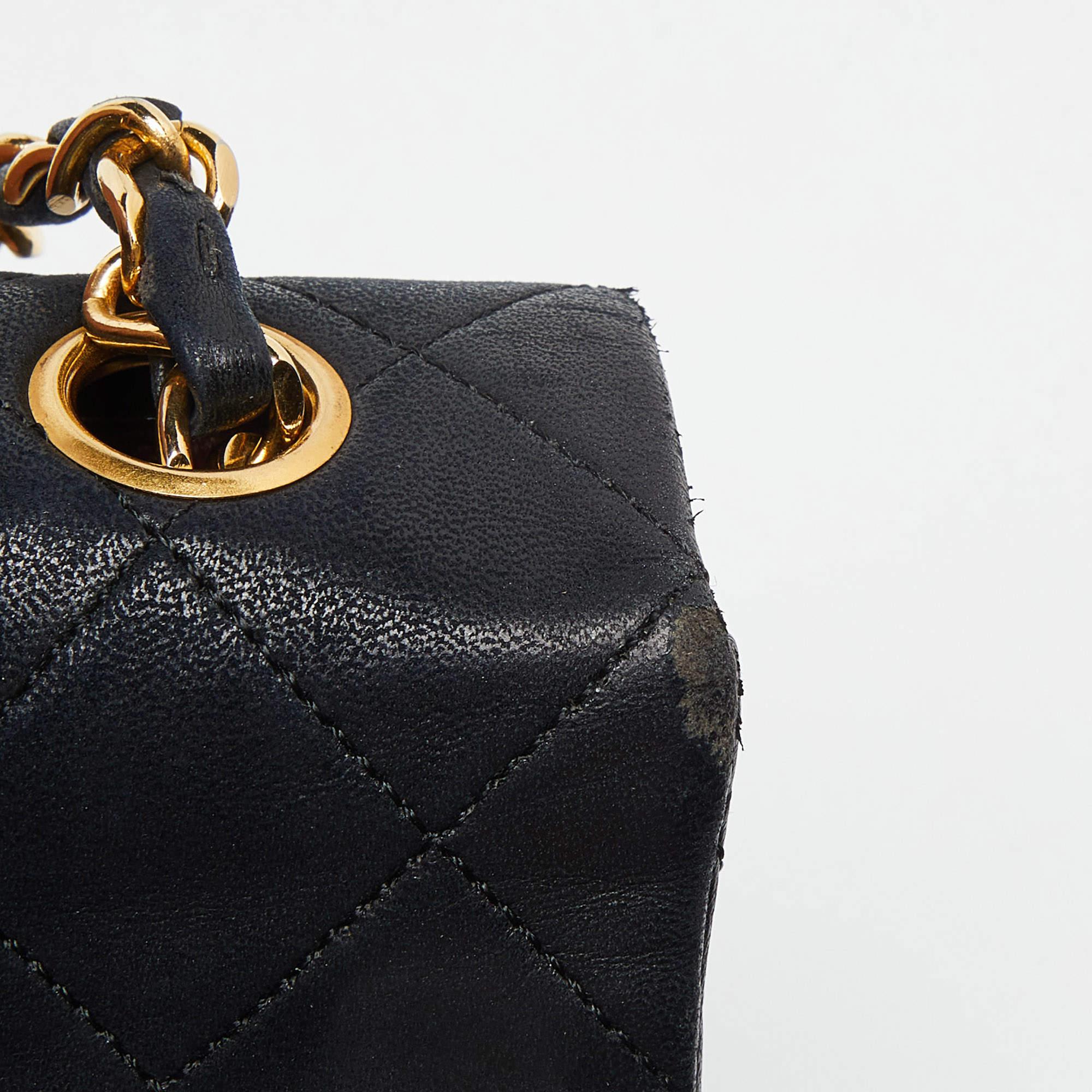 Chanel Black Quilted Leather Vintage Flap Shoulder Bag 8