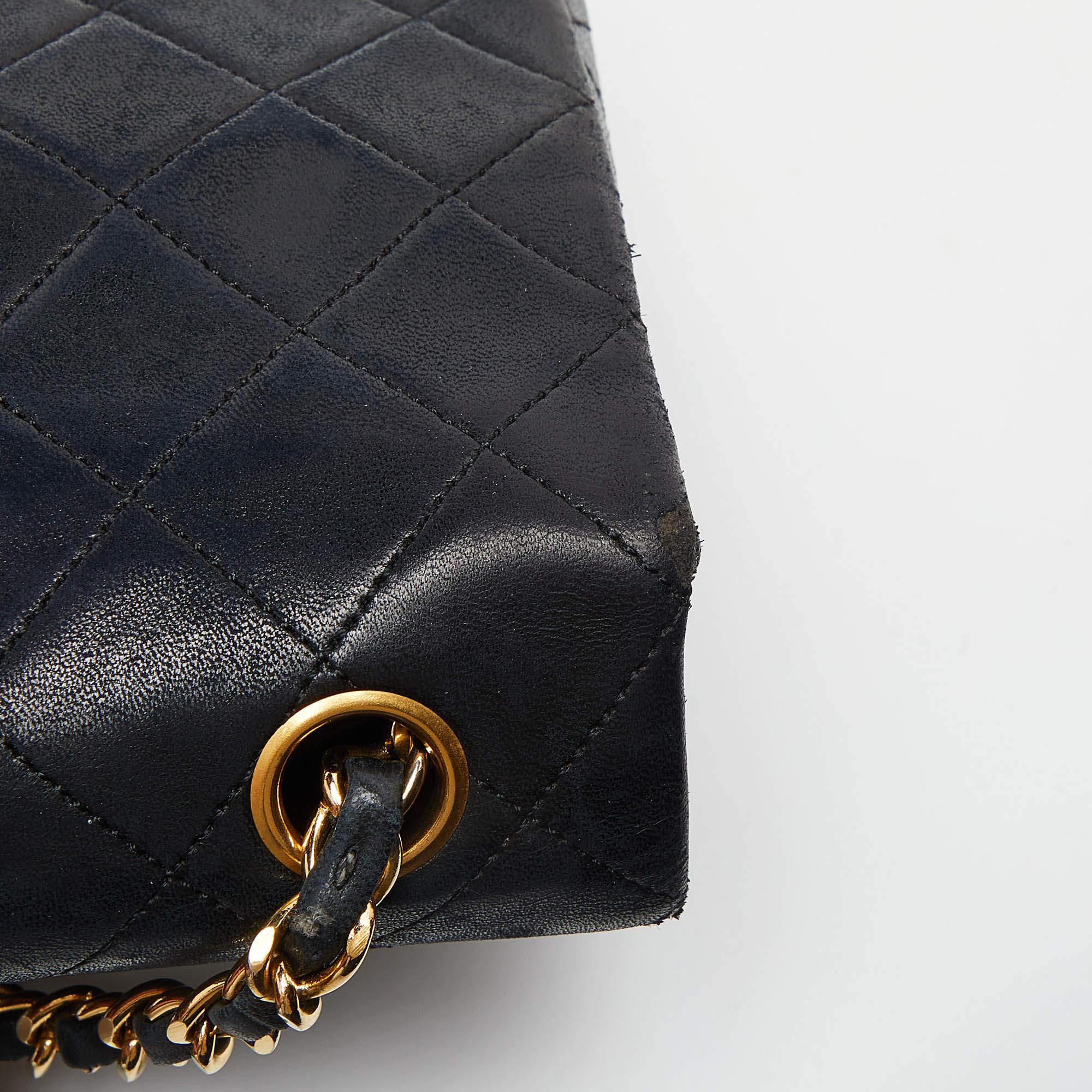 Chanel Black Quilted Leather Vintage Flap Shoulder Bag 9