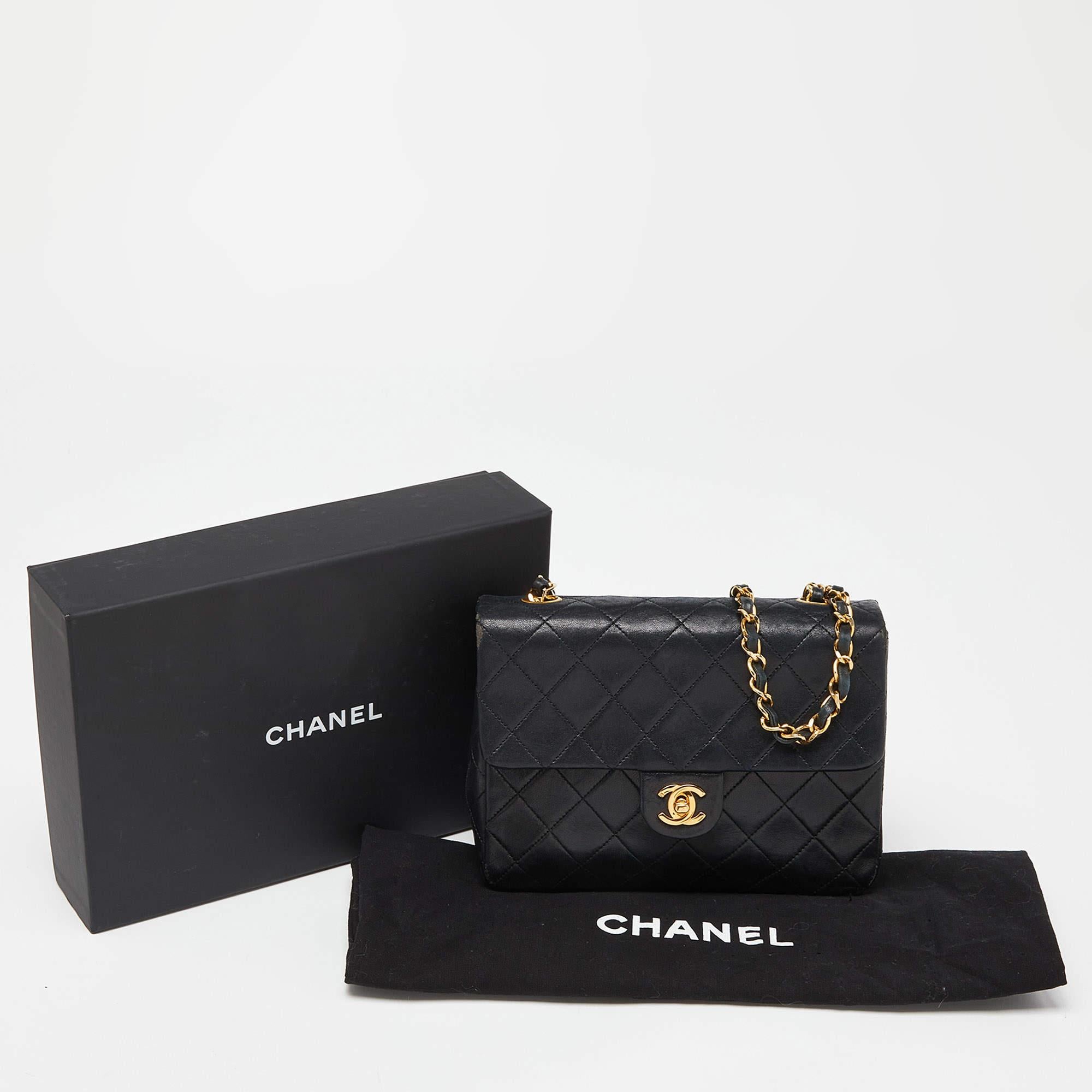 Chanel Black Quilted Leather Vintage Flap Shoulder Bag 10