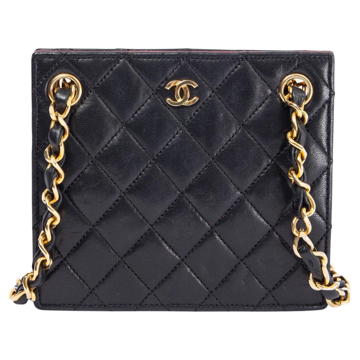 CHANEL black quilted leather VINTAGE MINI SQUARE Shoulder Bag For Sale