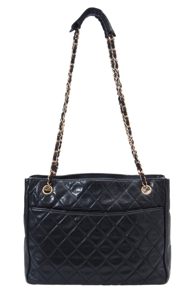 Chanel Black Quilted Leather Vintage Tote For Sale at 1stDibs