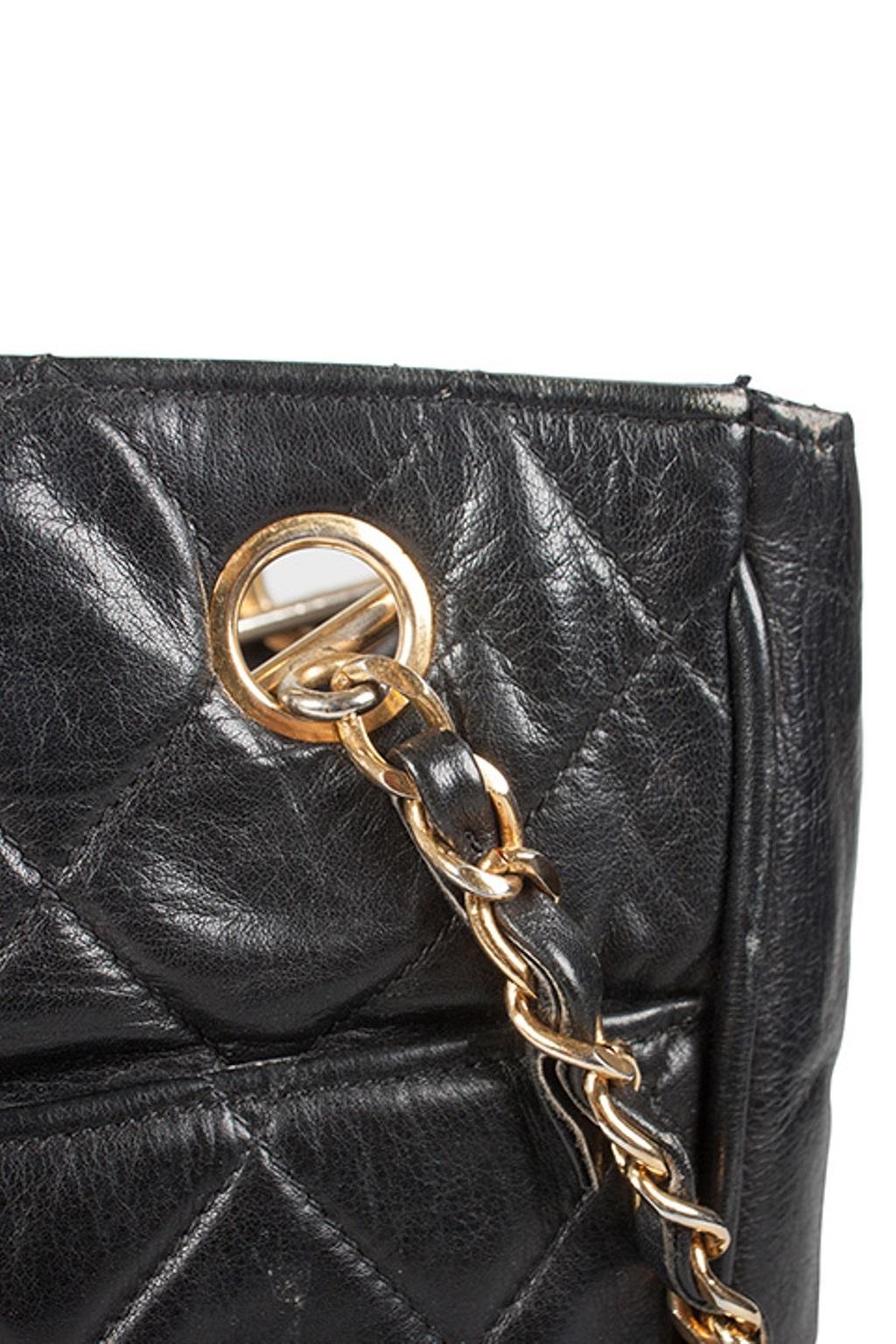 Chanel Black Quilted Leather Vintage Tote 2