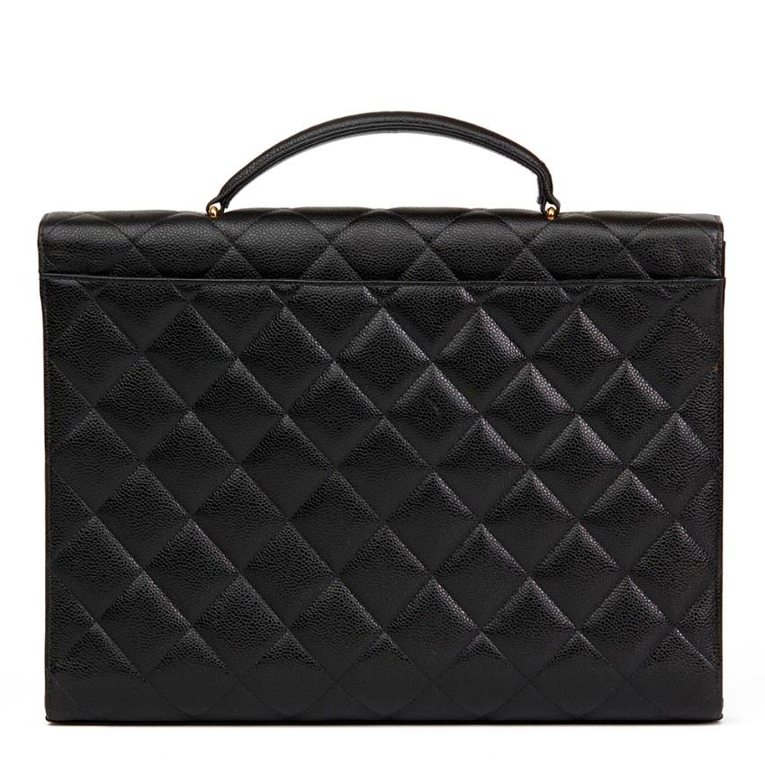 Chanel Black Quilted-Leather Vintage XL Classic Briefcase For Sale 1