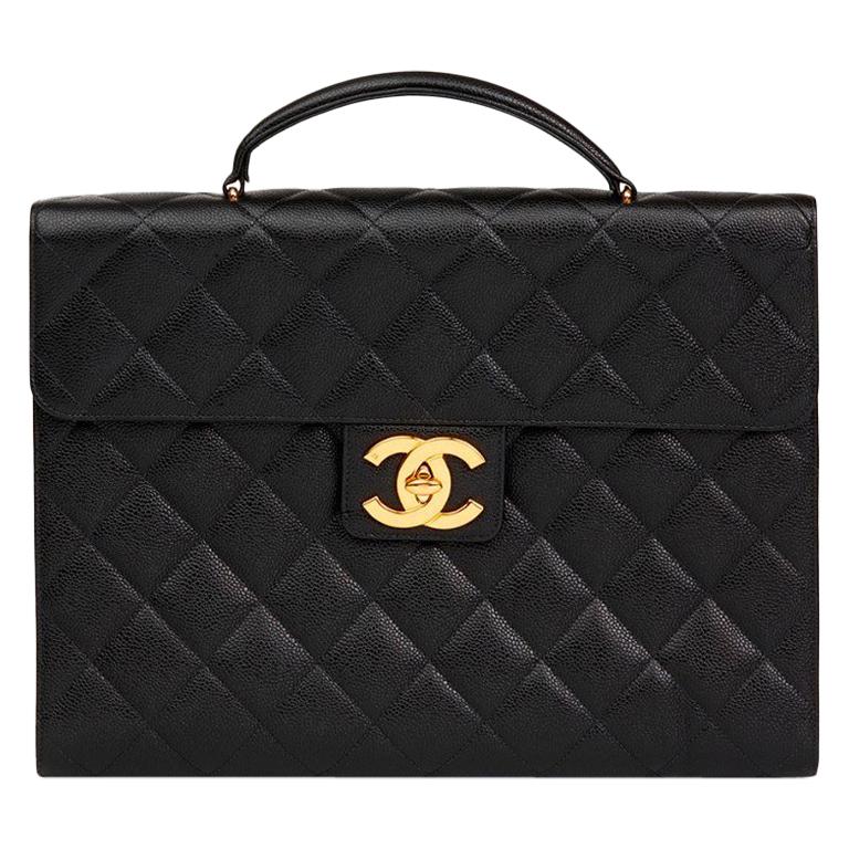 Chanel Black Quilted-Leather Vintage XL Classic Briefcase For Sale