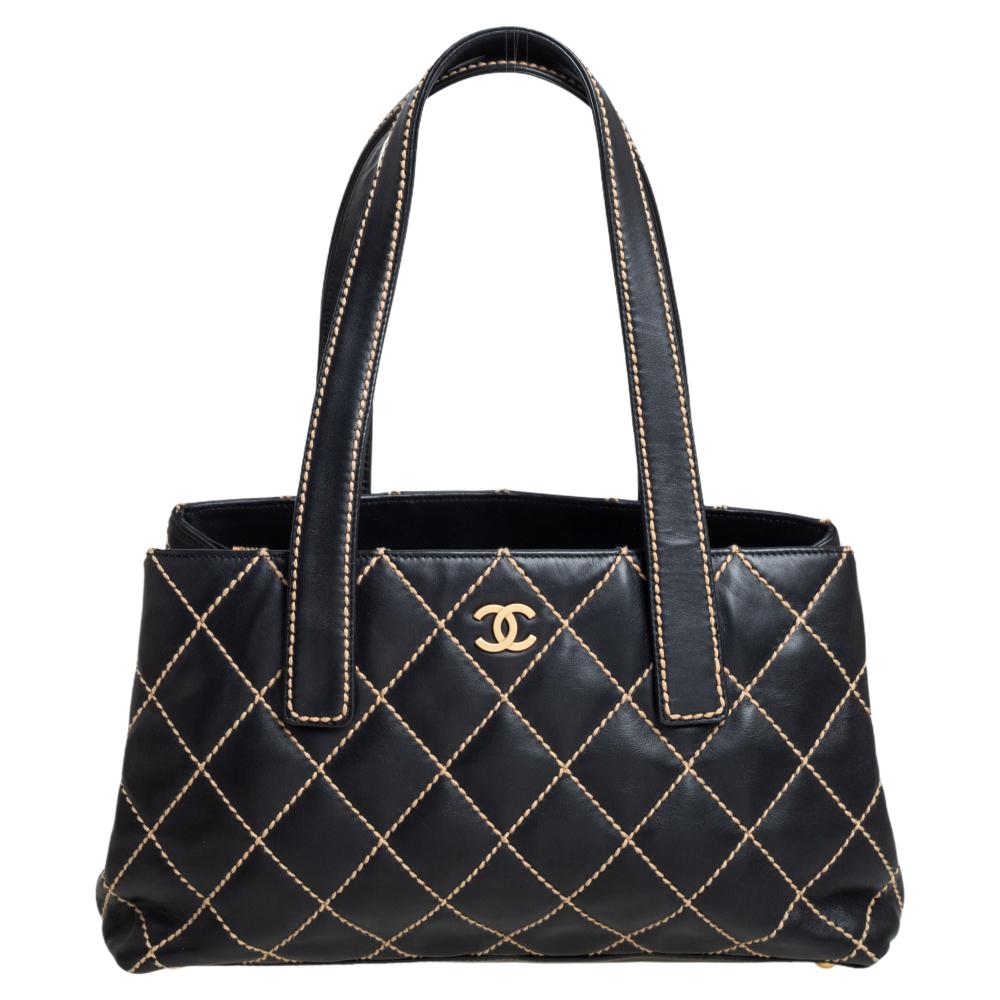 Chanel Black Leather Quilted Tote - 115 For Sale on 1stDibs  chanel  vintage black lambskin leather quilted tote bag, chanel black quilted tote