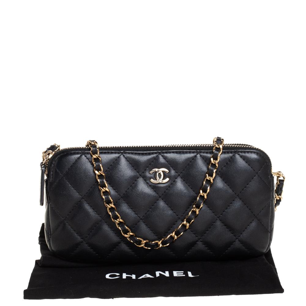 Chanel Black Quilted Leather WOC Double Zip Wallet on Chain 6