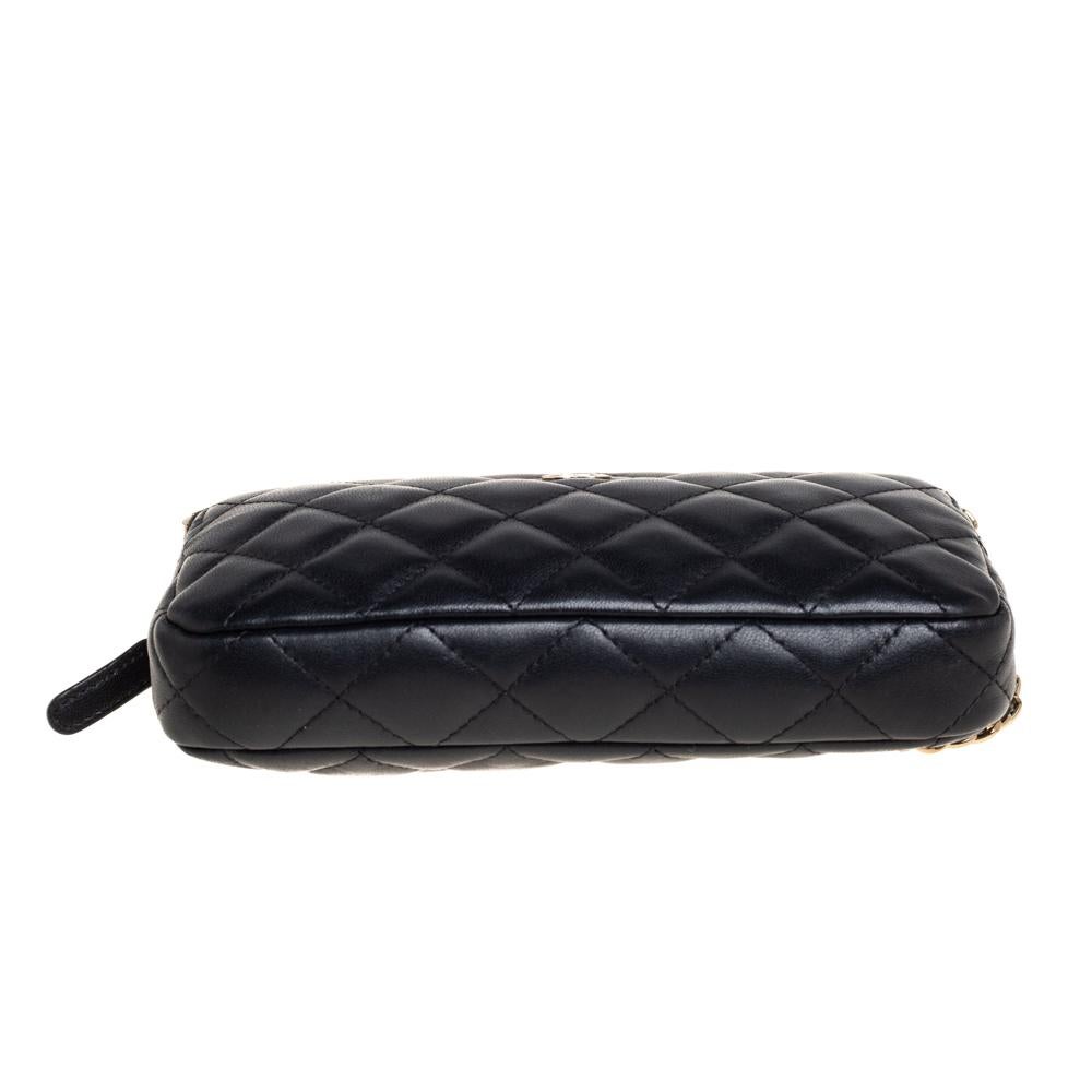 Chanel Black Quilted Leather WOC Double Zip Wallet on Chain In Good Condition In Dubai, Al Qouz 2