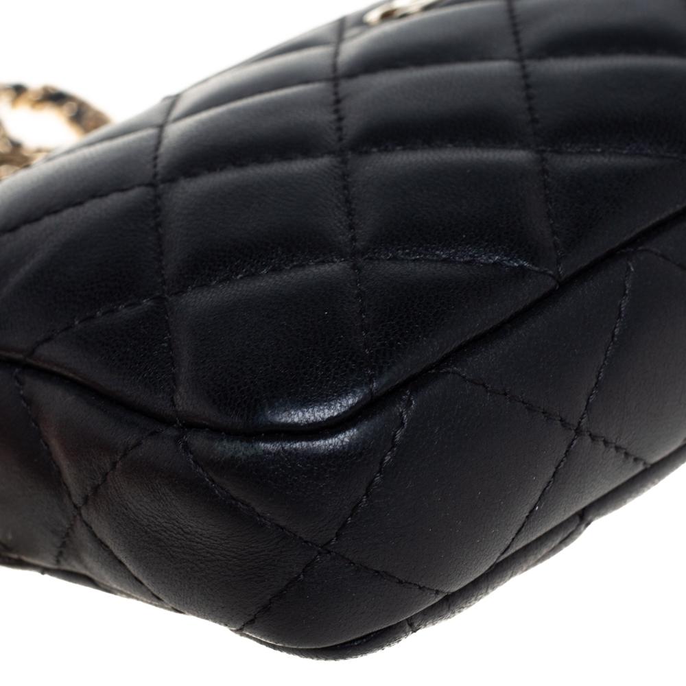 Women's Chanel Black Quilted Leather WOC Double Zip Wallet on Chain