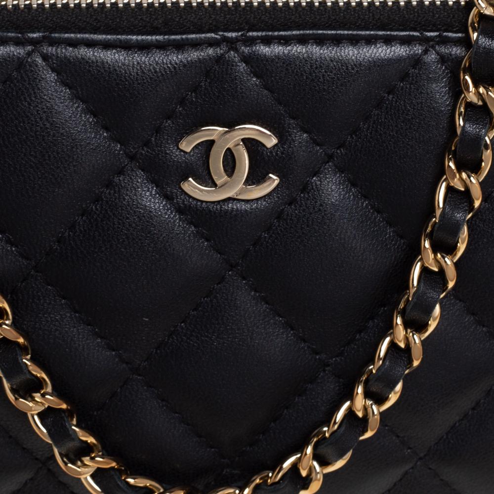 Chanel Black Quilted Leather WOC Double Zip Wallet on Chain 3