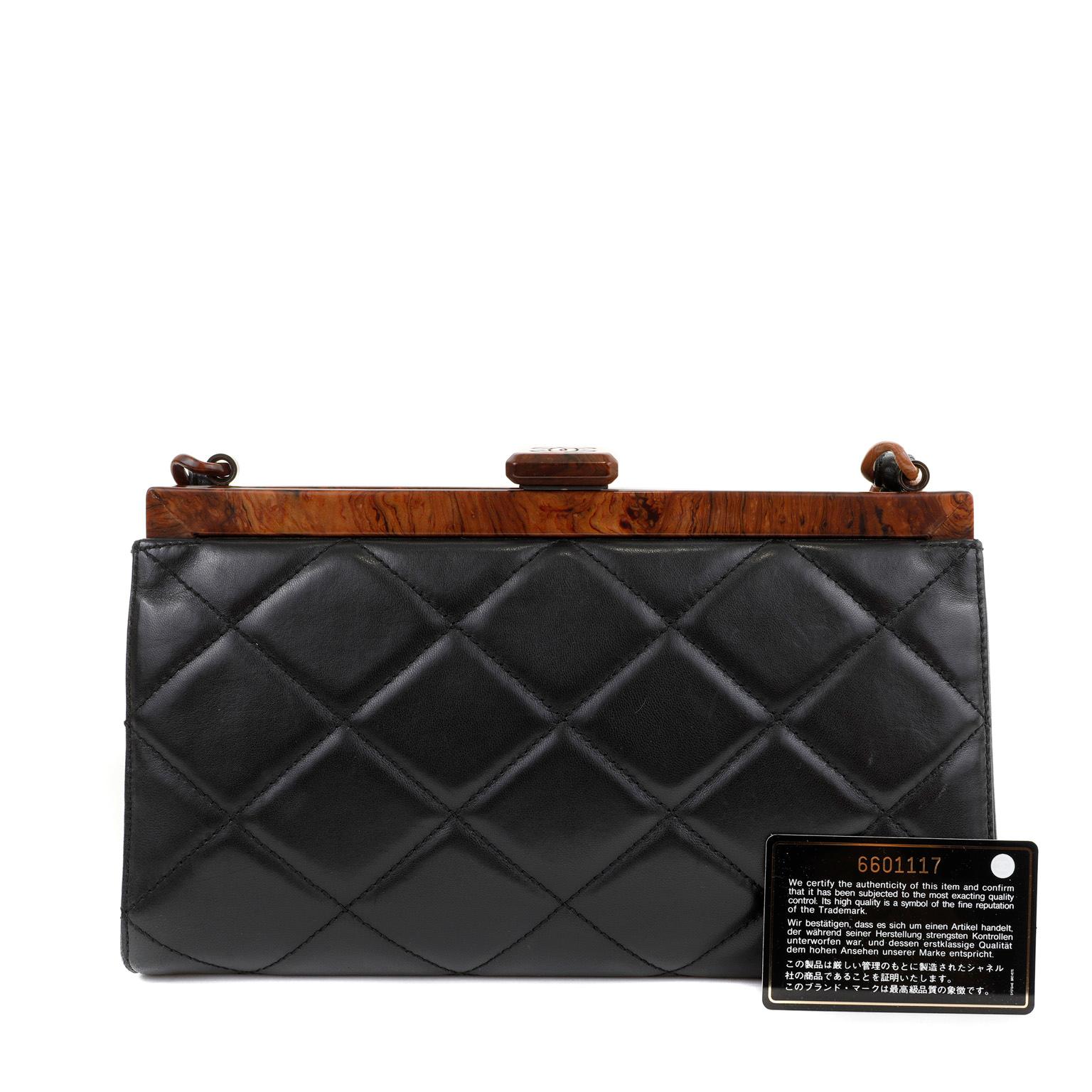 Chanel Black Quilted Leather Wood Framed Bag 5