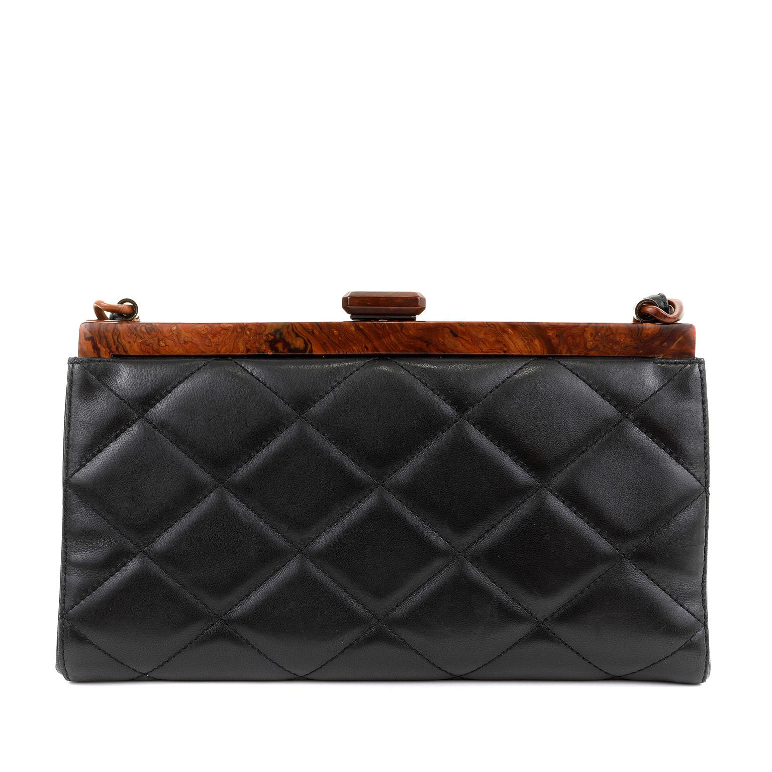 Women's Chanel Black Quilted Leather Wood Framed Bag