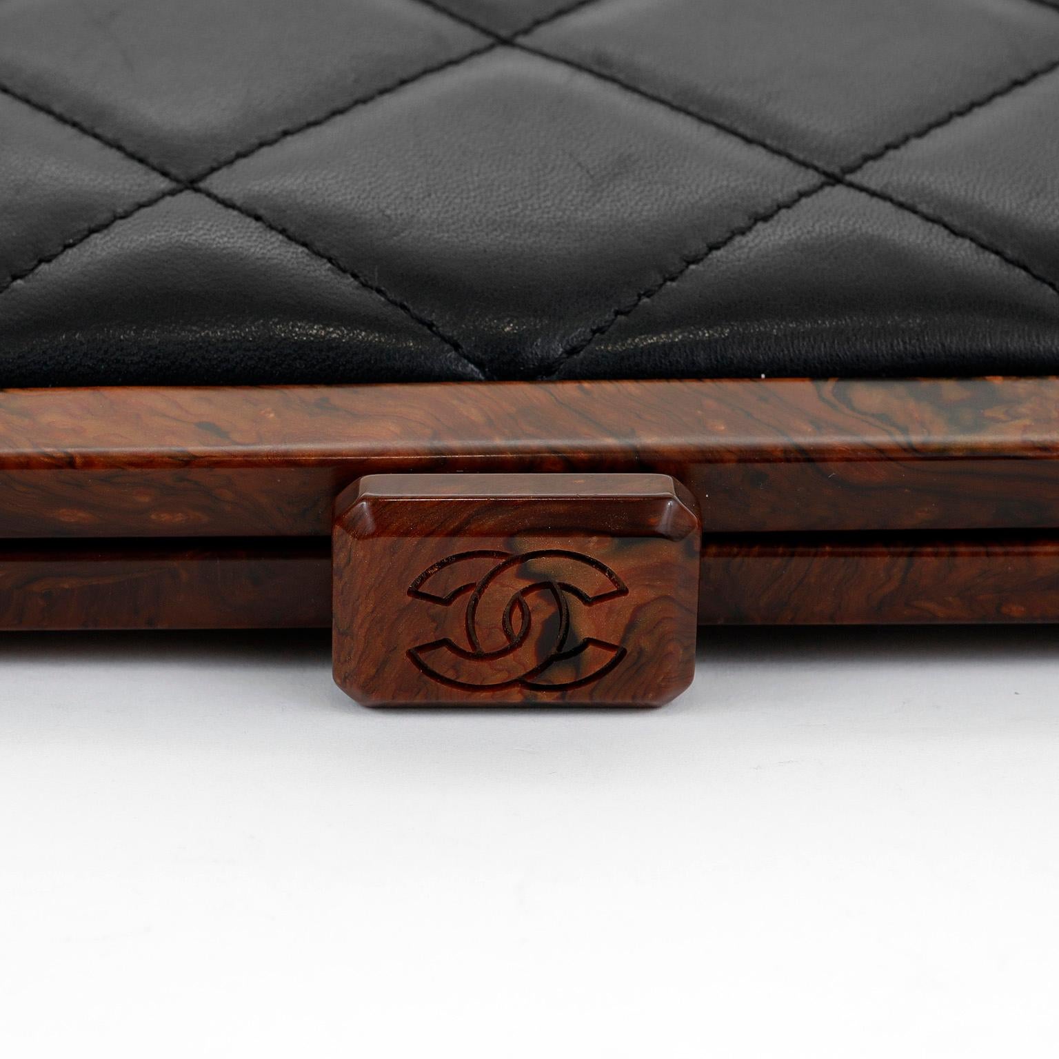 Chanel Black Quilted Leather Wood Framed Bag 2