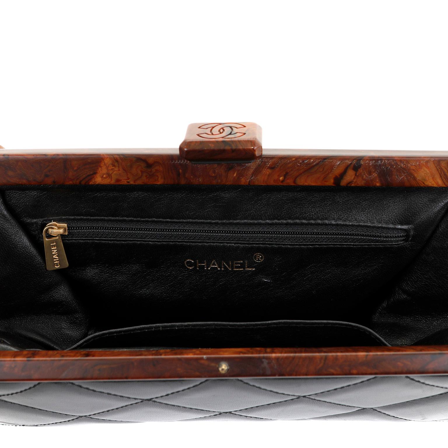 Chanel Black Quilted Leather Wood Framed Bag 3