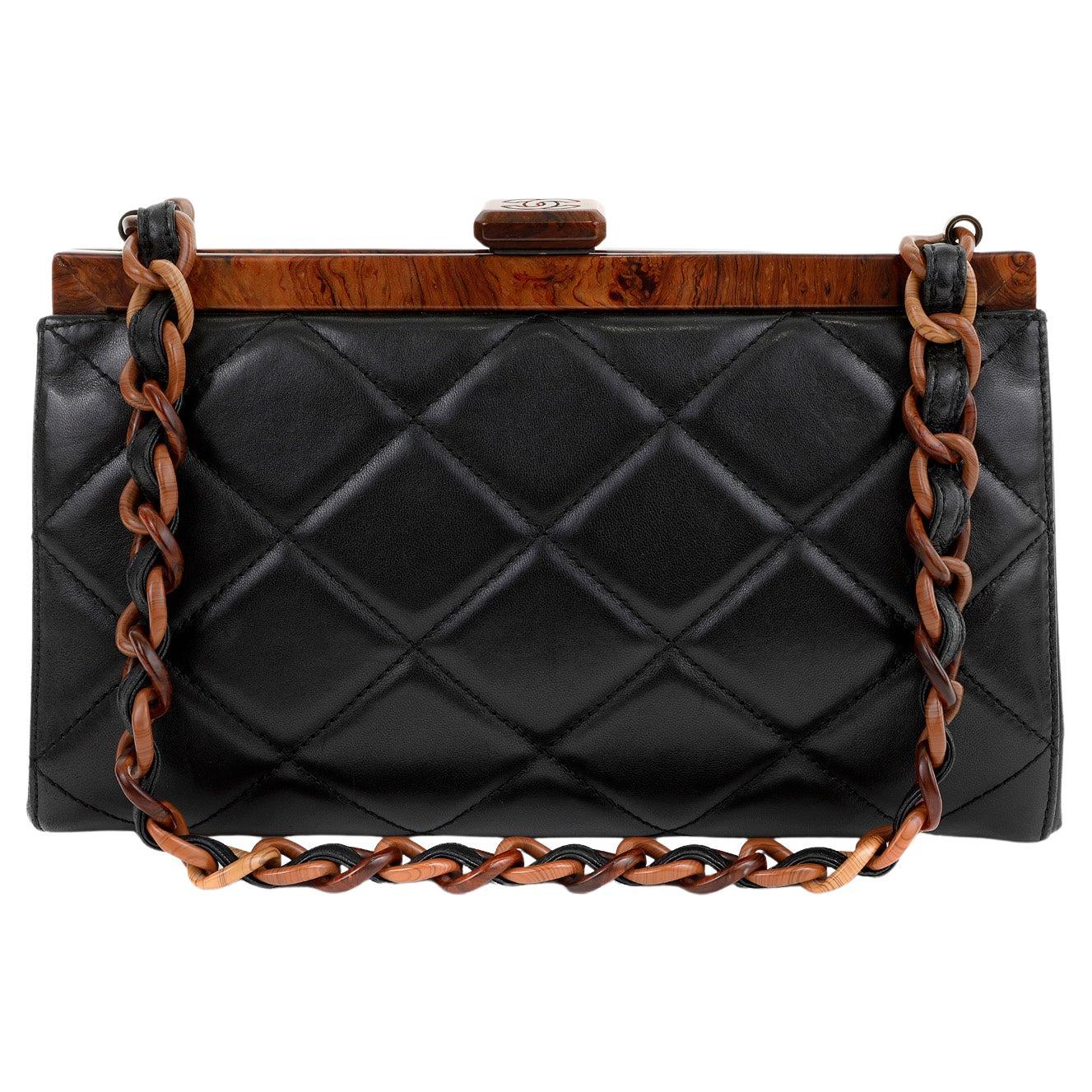 Chanel Black Quilted Leather Wood Framed Bag