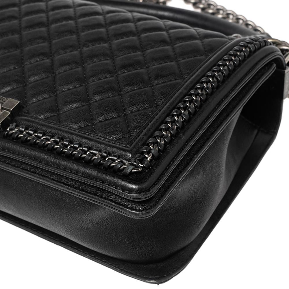 Chanel Black Quilted Leather Woven Chain Trim New Medium Boy Flap Bag 1