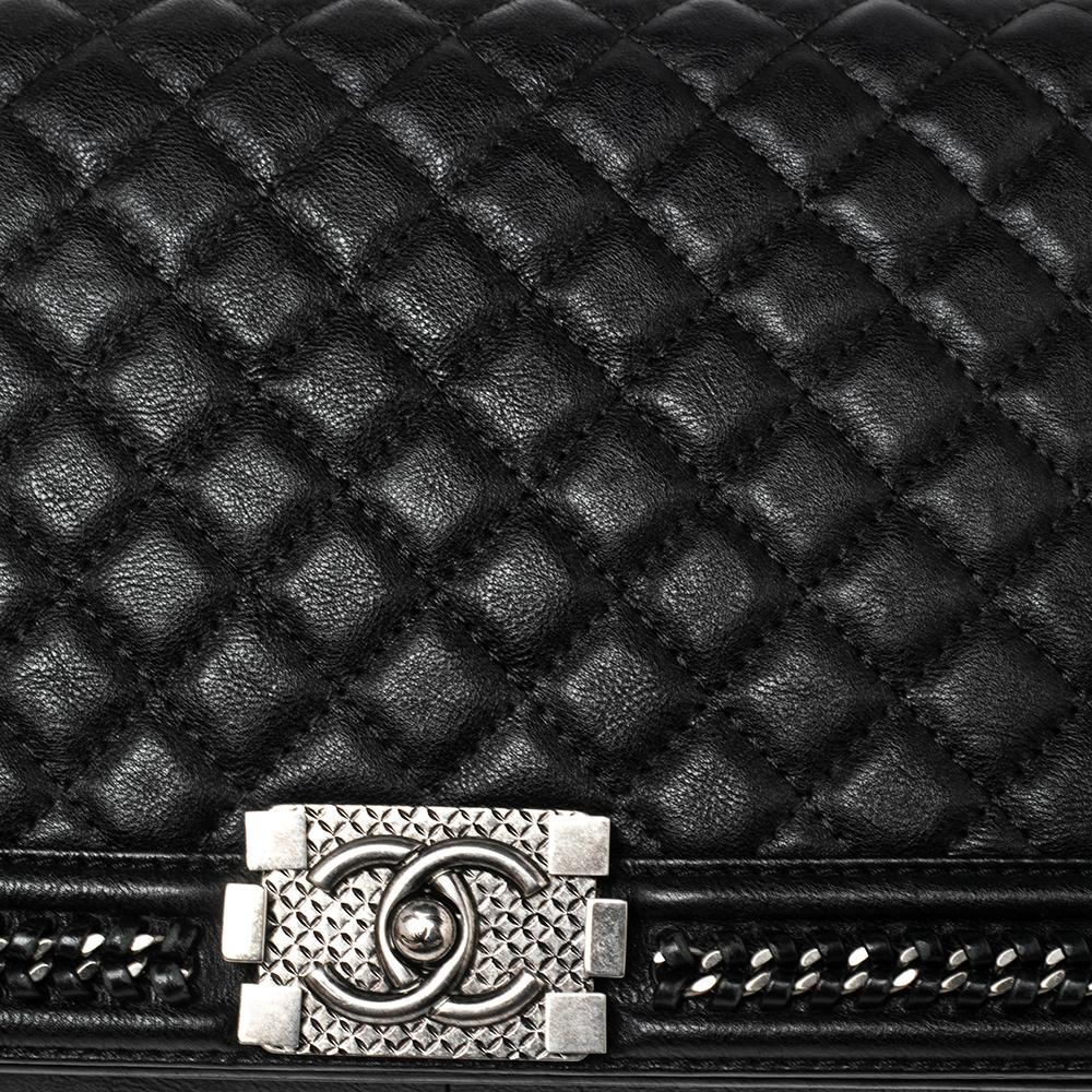 Chanel Black Quilted Leather Woven Chain Trim New Medium Boy Flap Bag 2