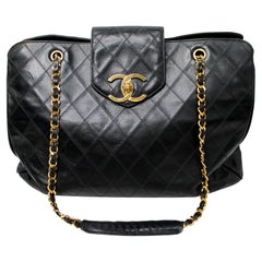 Chanel Black Quilted Leather XL Supermodel Tote Bag circa 1990