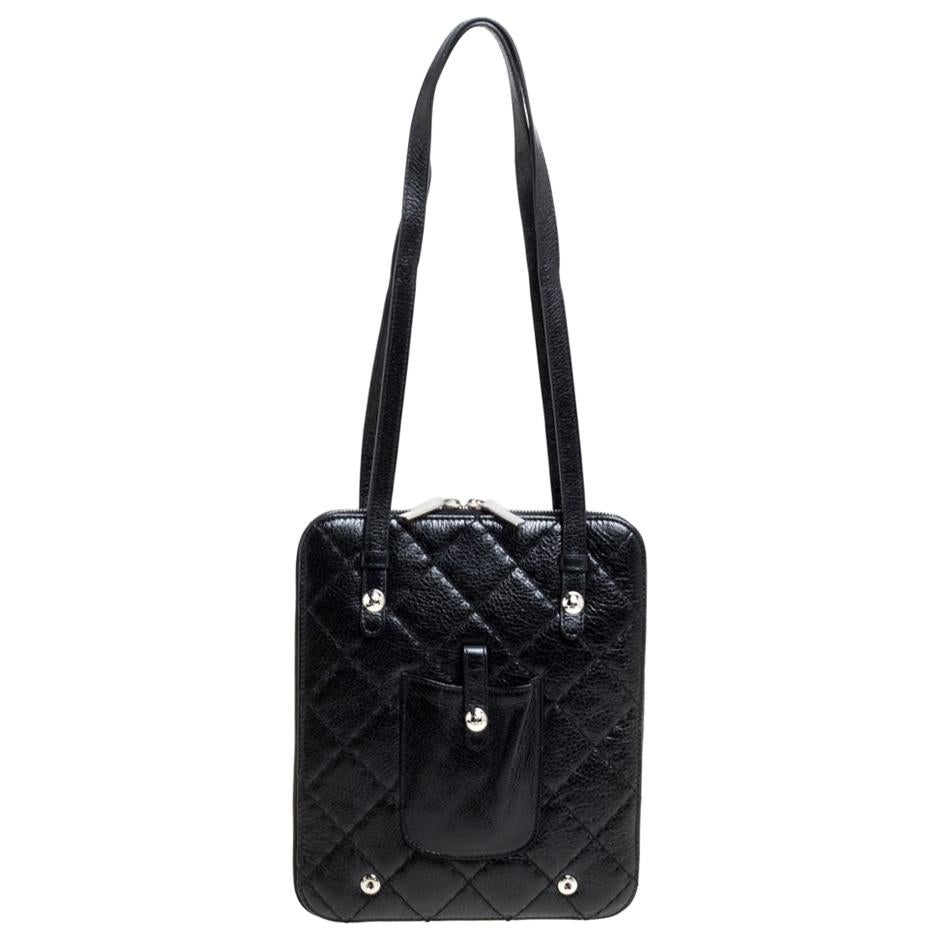 Chanel Black Quilted Leather Zip Around Bag