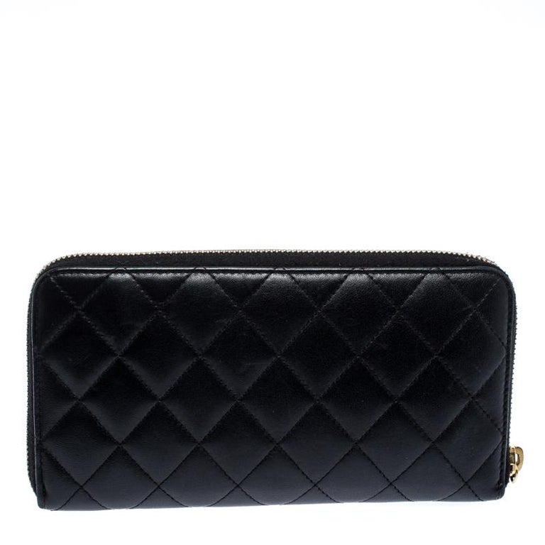 Chanel Black Quilted Leather Zip Around Wallet For Sale at 1stDibs
