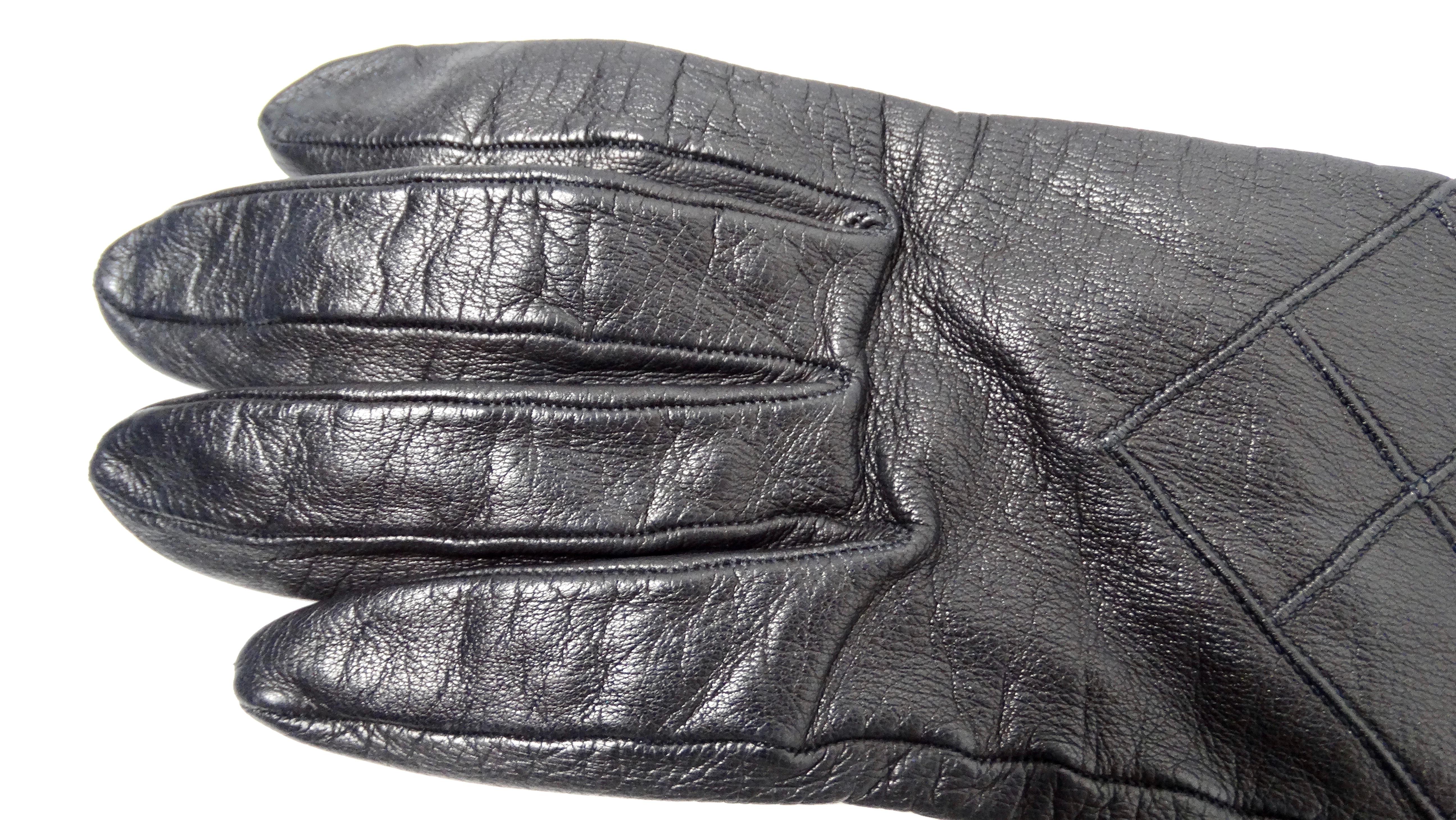 Chanel Black Quilted Long Leather Gloves circa 1990s For Sale 1