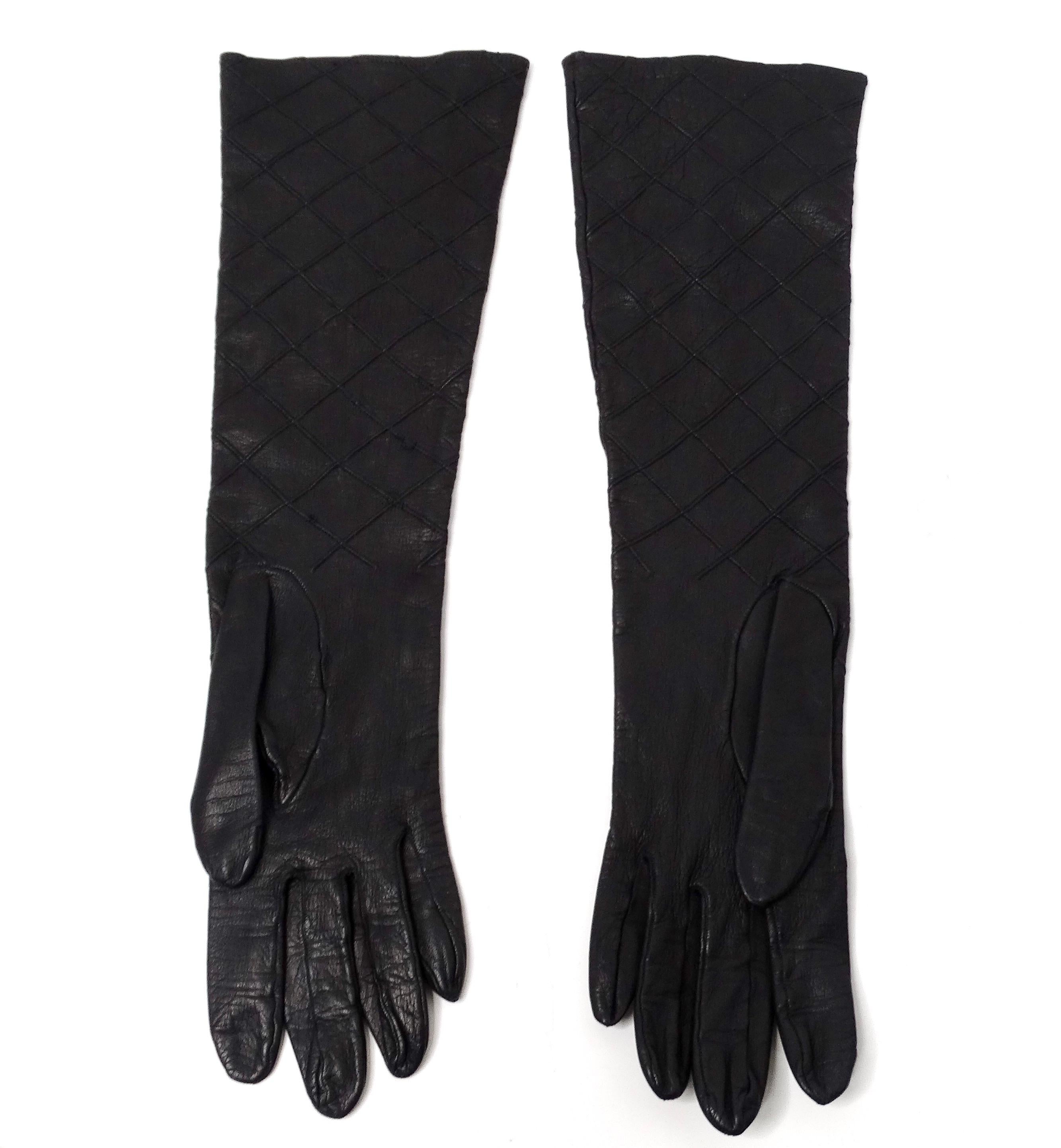 Chanel Black Quilted Long Leather Gloves circa 1990s For Sale 2