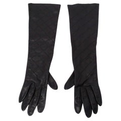 Chanel Black Quilted Long Leather Gloves circa 1990s