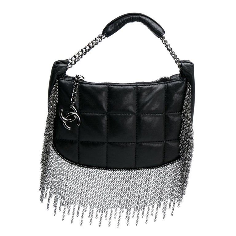 Chanel Black Quilted Metal Chained Fringe Bag For Sale at 1stDibs