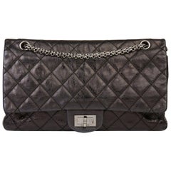 Chanel Black Quilted Metallic Aged Calfskin 2.55 Reissue 227 Double Flap Bag