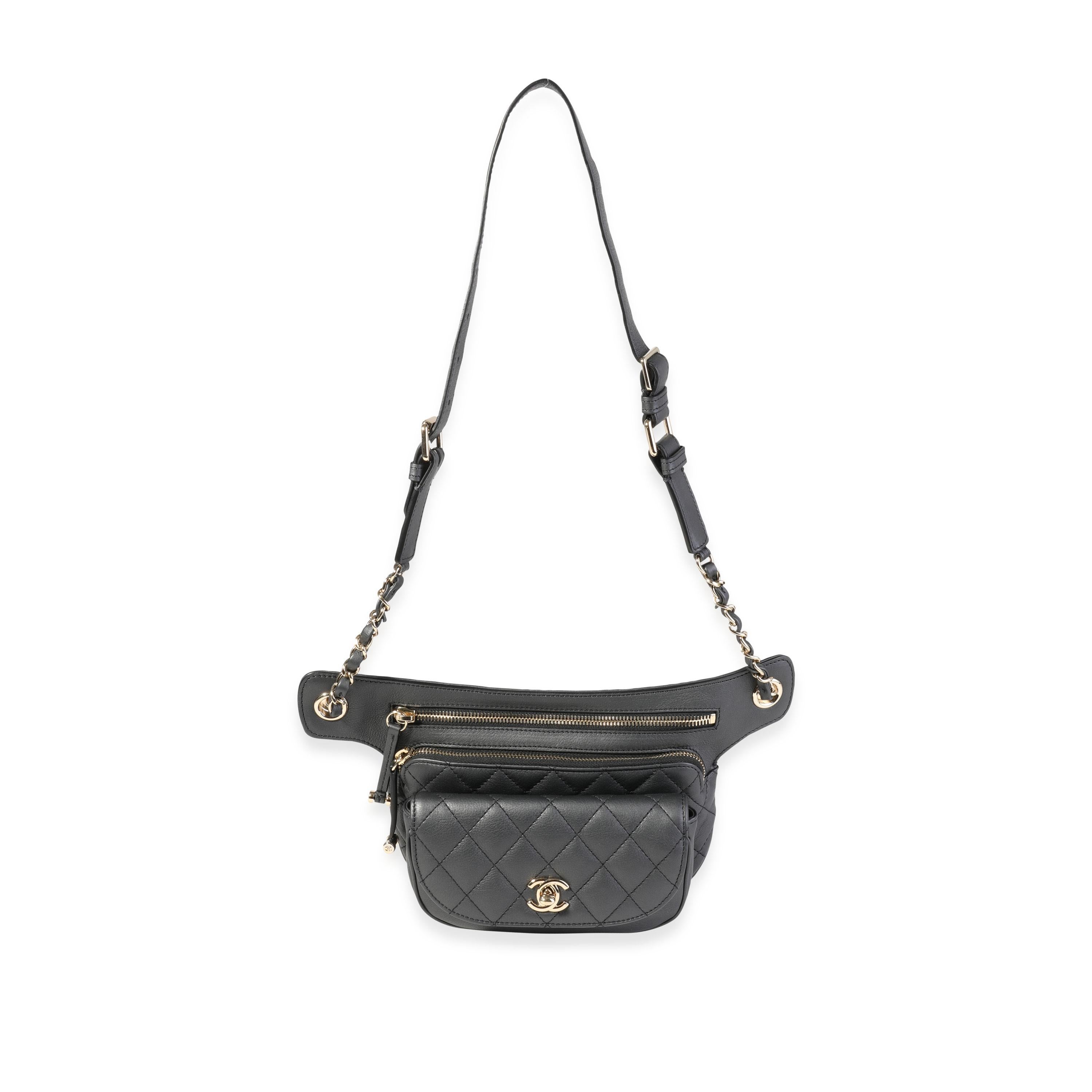 Listing Title: Chanel Black Quilted Metallic Aged Calfskin Belt Bag
SKU: 119255
MSRP: 3300.00
Condition: Pre-owned (3000)
Handbag Condition: Never Worn
Brand: Chanel
Model: Waist Bag
Origin Country: Italy
Handbag Silhouette: Belt Bag
Occasions: