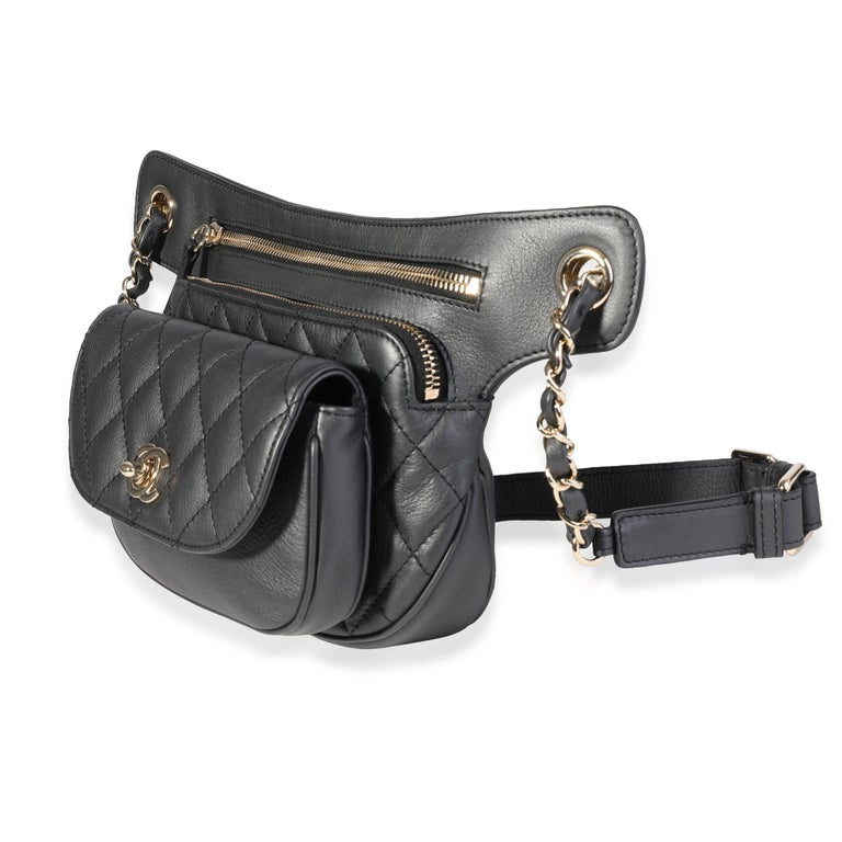 Chanel Black Quilted Metallic Aged Calfskin Belt Bag For Sale at