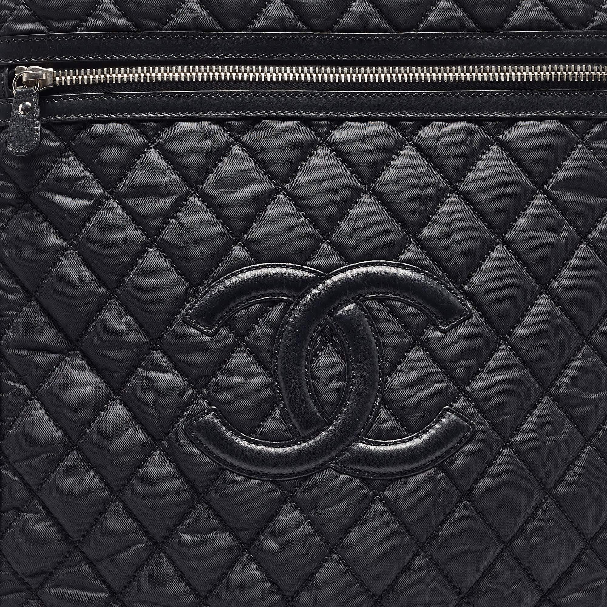 Chanel Black Quilted Nylon 2 Wheeled CC Luggage 8