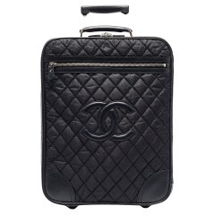 Chanel Black Quilted Nylon 2 Wheeled CC Luggage