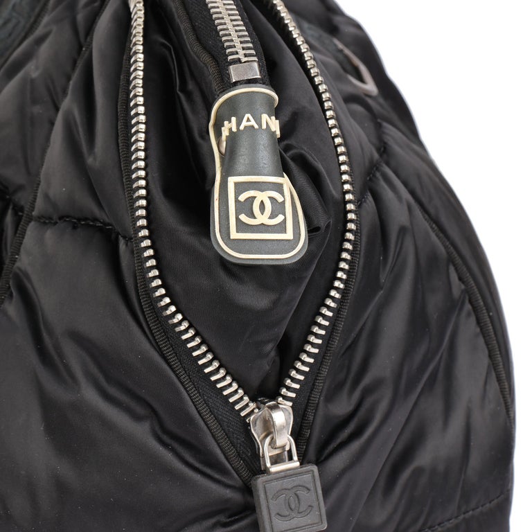 CHANEL Black Quilted Nylon Coco Niege Sports Gym Tote For Sale 4